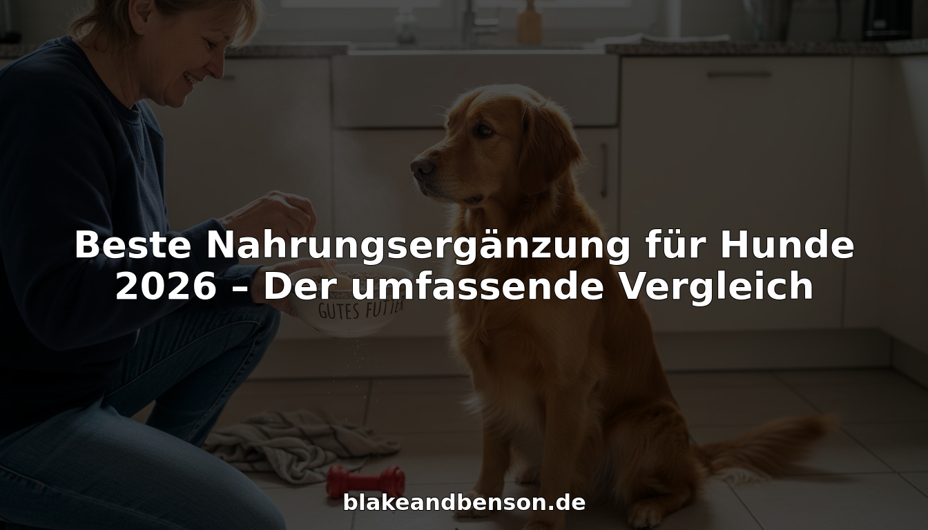 Ein Hundebesitzer mischt das Nahrungsergänzungsmittel für seinen Vierbeiner in einer Schüssel in der Küche an.
