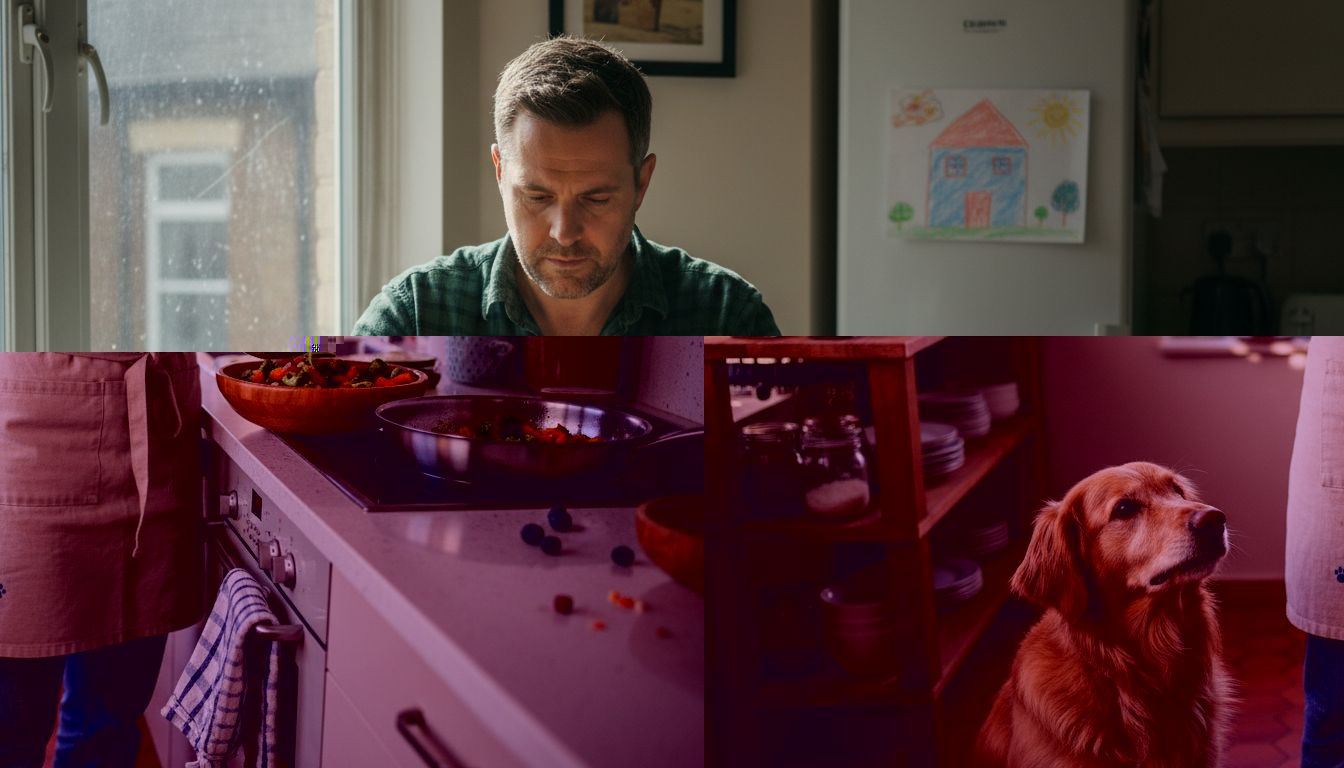 Ein Hund und sein Frauchen bereiten gemeinsam frisches Futter zu.