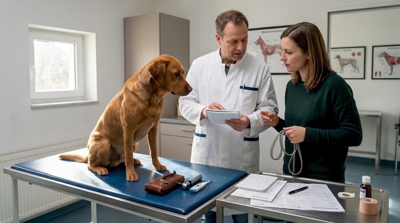 Der Hund wird beim Tierarzt gründlich durchgecheckt.