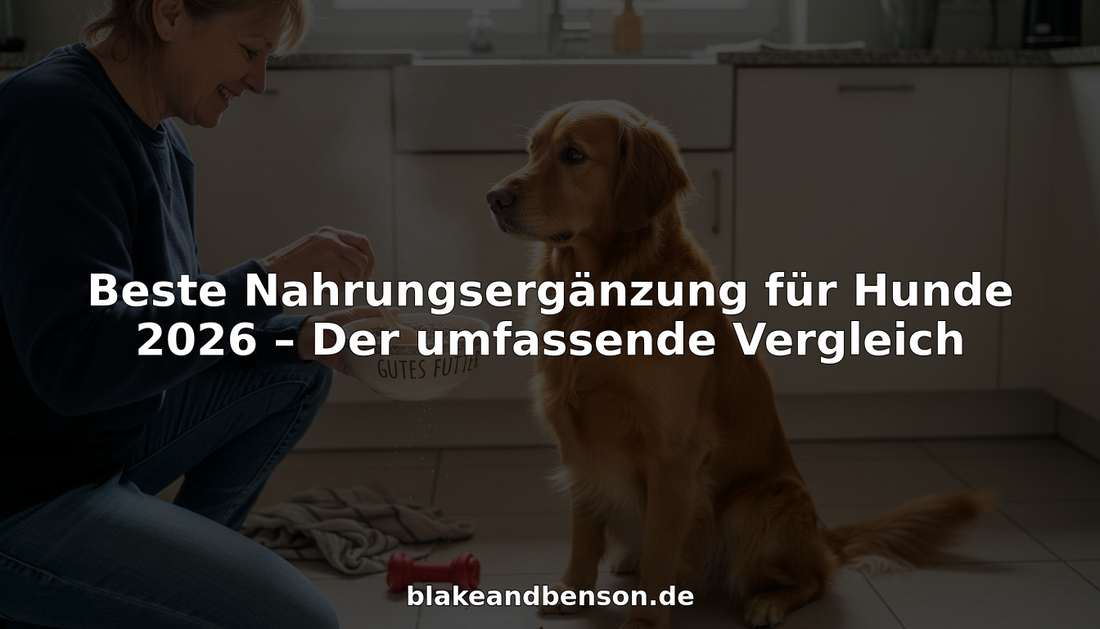 Ein Hundebesitzer mischt das Nahrungsergänzungsmittel für seinen Vierbeiner in einer Schüssel in der Küche an.