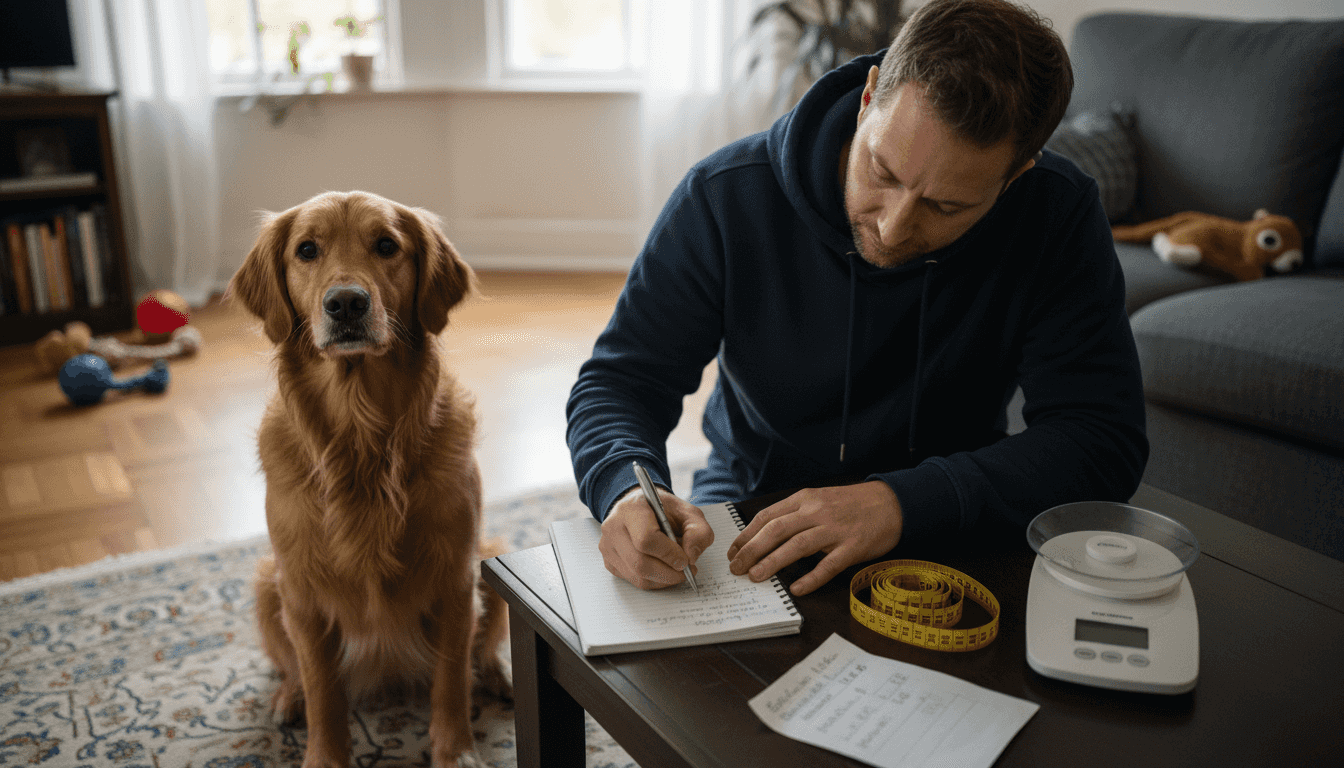Hund und Halter bei einer gemeinsamen Ernährungsberatung